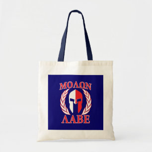 Molon Labe Spartan Mask Laurels Navy Blue Tote Bag