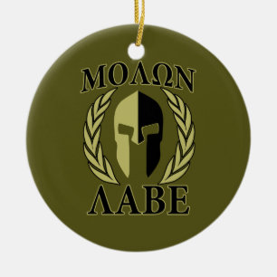 Molon Labe Spartan Mask Laurels Olive Green Ceramic Ornament