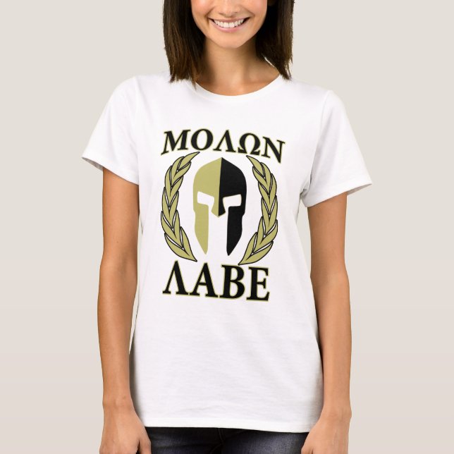 Molon Labe Spartan Mask Laurels Olive Green T-Shirt (Front)