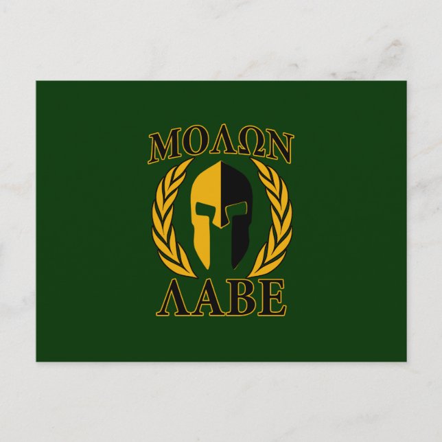 Molon Labe Spartan Mask Laurels on Green Postcard (Front)