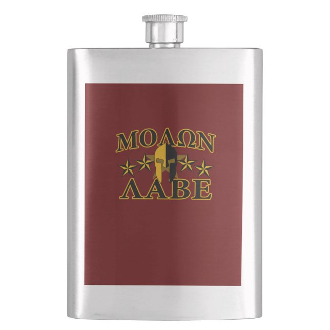 Molon Labe Spartan Warrior 5 stars Burgundy Hip Flask (Front)