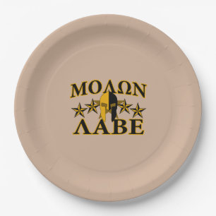 Molon Labe Spartan Warrior 5 stars Burgundy Paper Plate