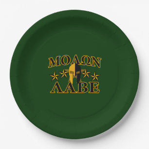 Molon Labe Spartan Warrior 5 stars green Paper Plate