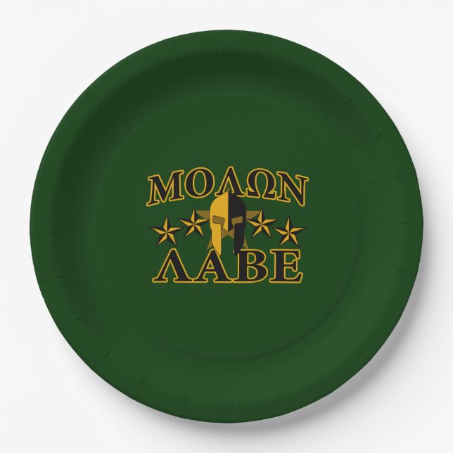 Molon Labe Spartan Warrior 5 stars green Paper Plate (Front)