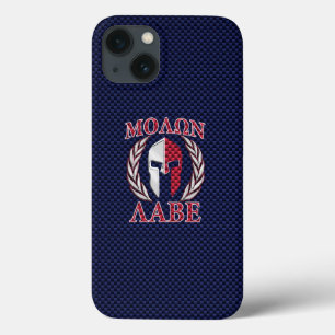 Molon Labe Spartan Warrior Blue Carbon Fibre Print iPhone 13 Case