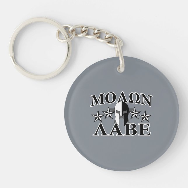 Molon Labe Spartan Warrior Helmet 5 stars B&W Keychain (Front)