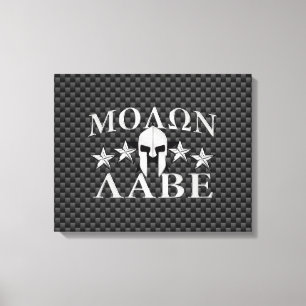 Molon Labe Spartan Warrior Helmet 5 stars Carbon Canvas Print
