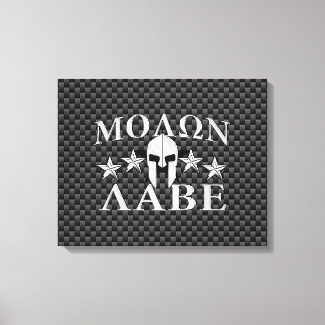 Molon Labe Spartan Warrior Helmet 5 stars Carbon Canvas Print (Front)