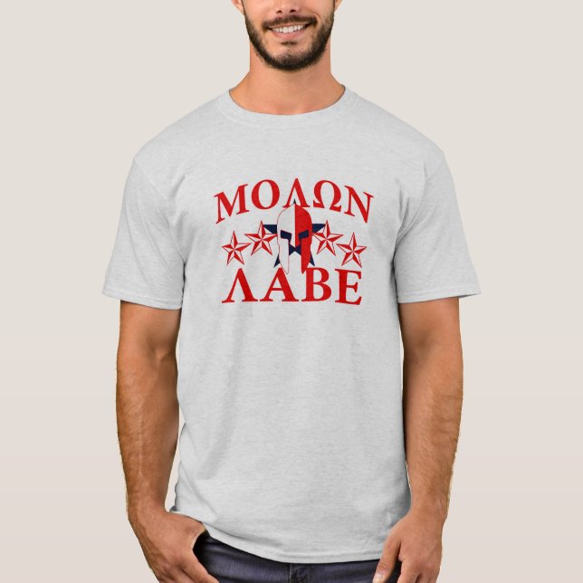 Molon Labe Spartan Warrior Helmet 5 stars Patriot T-Shirt (Front)