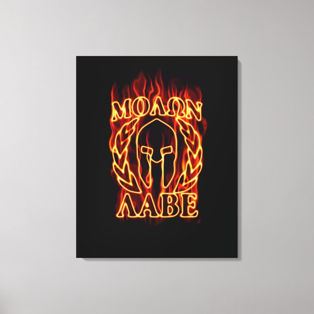 Molon Labe Spartan Warrior in Flames Canvas Print (Front)