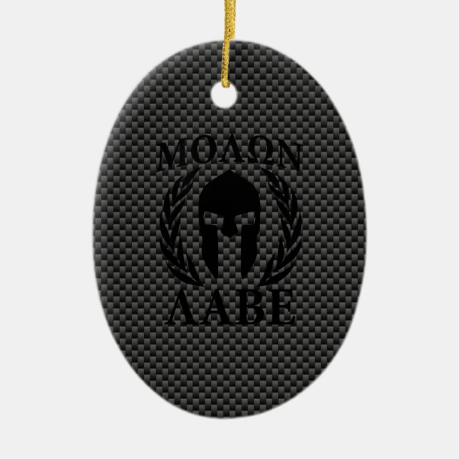 Molon Labe Spartan Warrior Laurels Carbon Style Ceramic Ornament (Front)