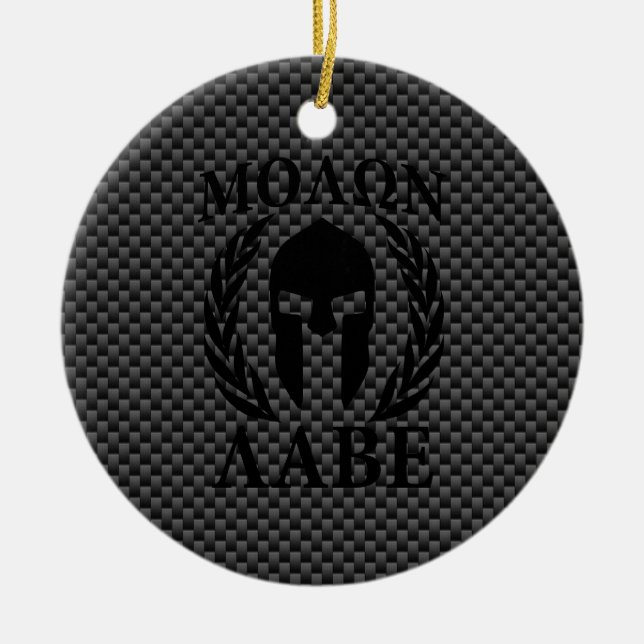 Molon Labe Spartan Warrior Laurels Carbon Style Ceramic Ornament (Front)