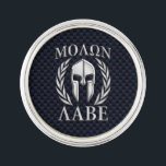 Molon Labe Spartan Warrior Laurels Chrome Print Lapel Pin<br><div class="desc">A bold Spartan warrior helmet Molon Labe laurels mask expression on a fine custom gift idea. Come and get them! Here's a selection of custom Molon Labe designs available on fine embroidered gear and gift ideas for everyone. Use the "Ask this Designer" link to contact us with your special design...</div>