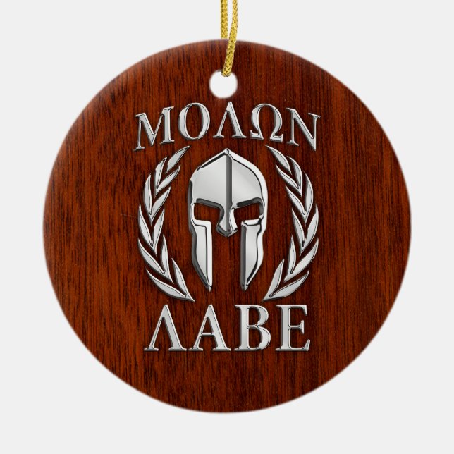 Molon Labe Spartan Warrior Laurels Mahogany Print Ceramic Ornament (Front)
