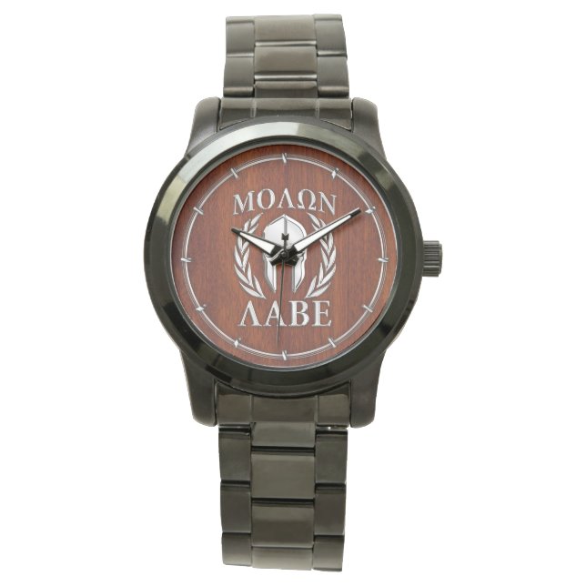 Molon Labe Spartan Warrior Laurels Wood Decor Watch (Front)
