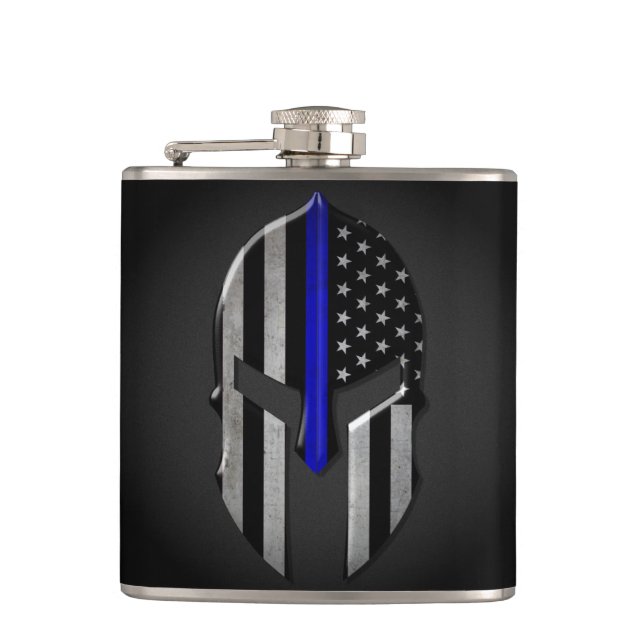Molon Labe Thin Blue Line Hip Flask (Front)