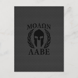 Molon Labe Warrior Laurels on Black Carbon Postcard