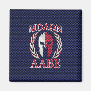 Molon Labe Warrior Mask Blue Carbon Fiber Print Magnet