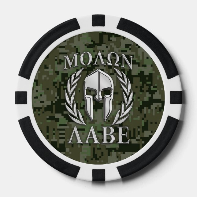 Molon Labe Warrior Mask Laurels in Chrome Poker Chips (Front)