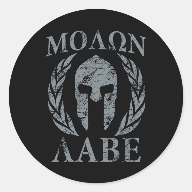 Molon Labe Warrior Mask Laurels on Black Classic Round Sticker (Front)