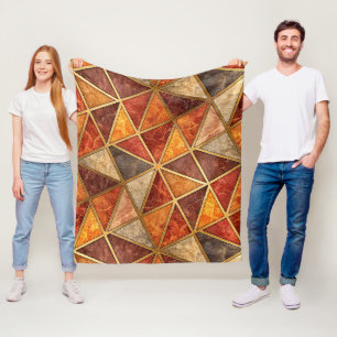 Molten Amber and Crimson Geometric - Marble Mosaic Fleece Blanket
