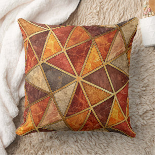 Molten Amber and Crimson Geometric - Marble Mosaic Throw Pillow