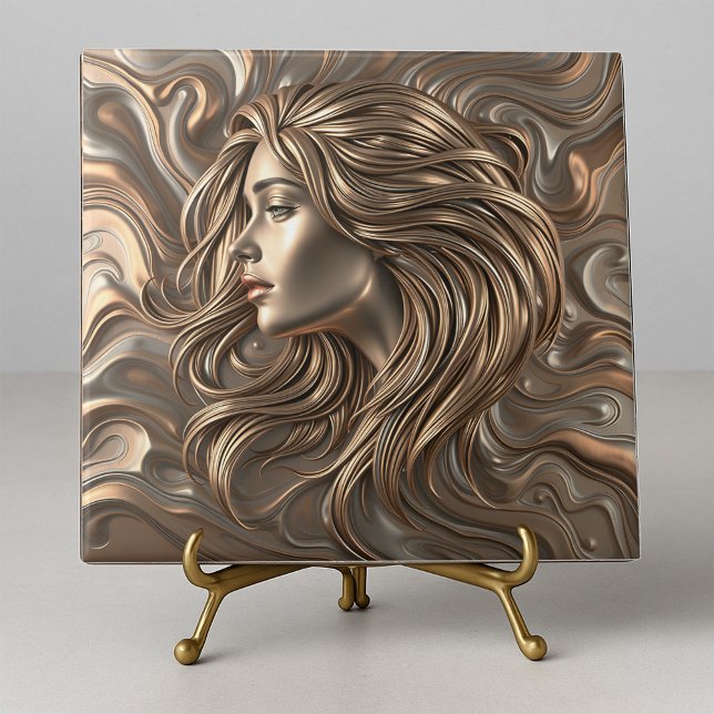 Molten Bronze Gold Woman with Flowing Hair  Tile (Creator Uploaded)