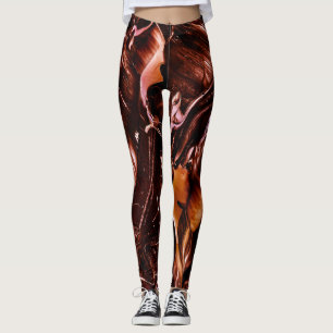 Molten Copper Splash, Dark Orange & Peach Abstract Leggings