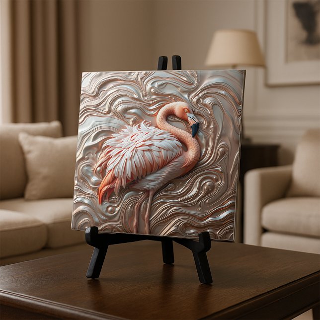 Molten Gold Copper and Silver Graceful Flamingo Tile (Creator Uploaded)