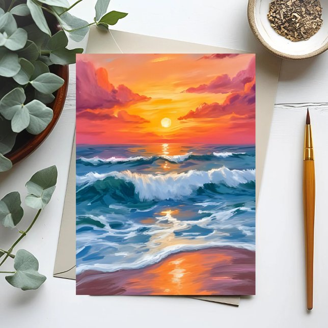 Molten Horizon | Ocean Wave Sunset Watercolor Card (Creator Uploaded)