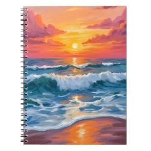 Molten Horizon   Ocean Waves Sunset Watercolor Notebook