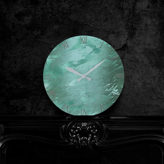 Molten Jade | Emerald Green Luxury Marble Round Clock (Creator Uploaded)