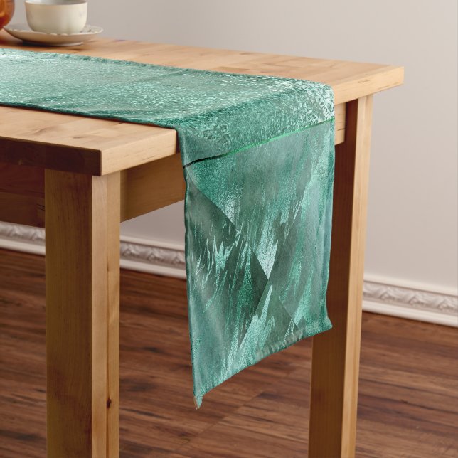 Molten Jade | Emerald Green Luxury Marble Short Table Runner (In Situ)