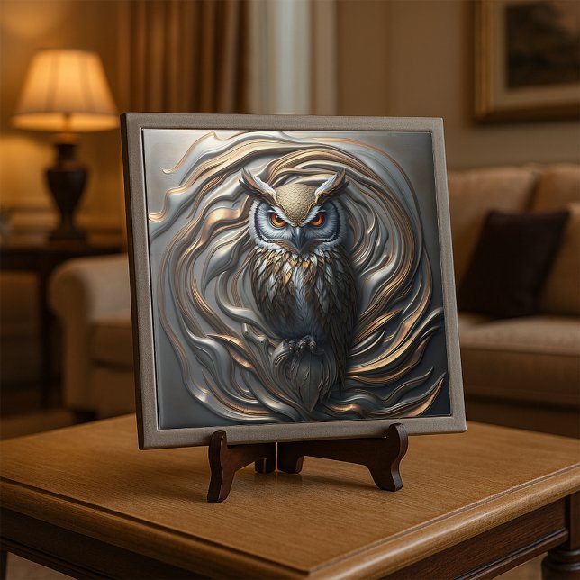 Molten Metallic Gold and Silver Sculpted Owl Art Tile (Creator Uploaded)