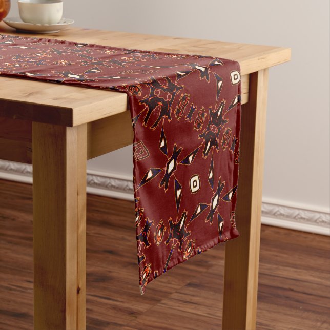 Molten Red Native Line Art Table Runner (In Situ)