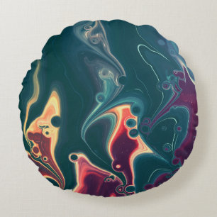Molten Waves in Midnight Motion Round Pillow