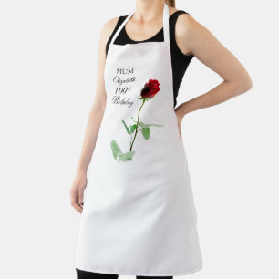 Mom 100th Birthday Red Rose Flower Personalized Apron