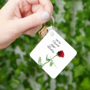 Mom 100th Birthday Red Rose Flower Personalized Keychain