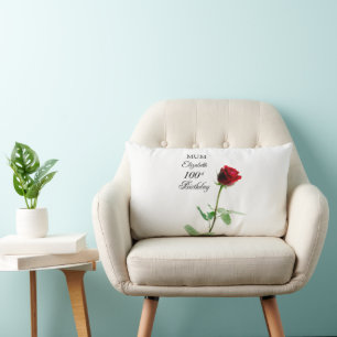Mom 100th Birthday Red Rose Flower Personalized Lumbar Pillow