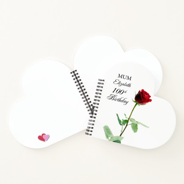 Mom 100th Birthday Red Rose Flower Personalized Notebook (Inside)