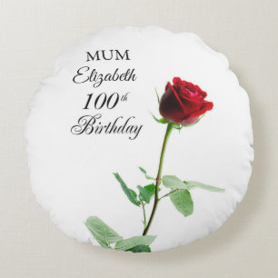 Mom 100th Birthday Red Rose Flower Personalized Round Pillow