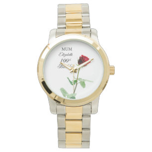 Mom 100th Birthday Red Rose Flower Personalized Watch