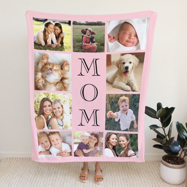 Mom 10 Photo Collage Pink Sherpa Blanket (Creator Uploaded)