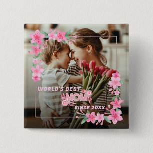 Mom 1 photo modern elegant pink girly mothers day  2 inch square button