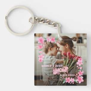 Mom 1 photo modern elegant pink girly mothers day  keychain