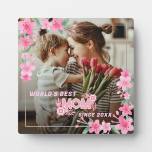 Mom 1 photo modern elegant pink girly mothers day  plaque