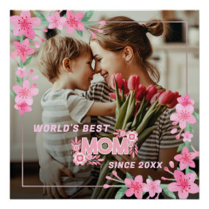 Mom 1 photo modern elegant pink girly mothers day poster