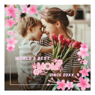 Mom 1 photo modern elegant pink girly mothers day  print