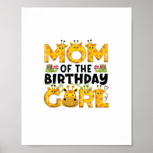 Mom 1st Birthday Girl Giraffe Theme Party Zoo Safa Poster