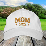 MOM 20XX embroidered baseball cap gold / white<br><div class="desc">Embroidered Hats: Classic golden / white fashion baseball cap with text "MOM" and custom year 20XX for fresh moms,  mothers day,  grandma birthday / family hats</div>